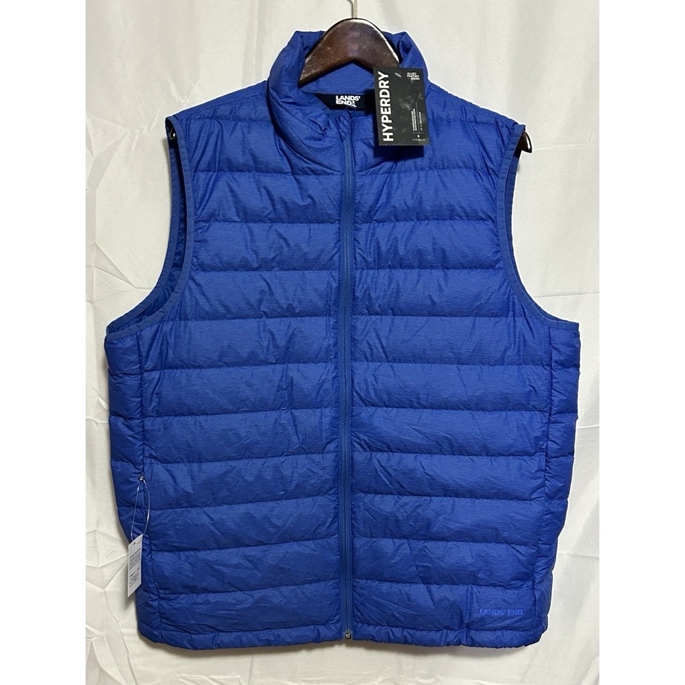 Lands End Mens Down Puffer Vest Blue Lightweight Zip Up Outerwear Size L NEW